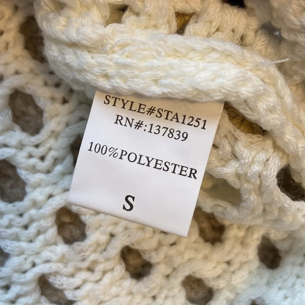 Luna Ivy Juniors Boho Crochet Cardigan Granny Square Cream Multi Size S New - Picture 5 of 6